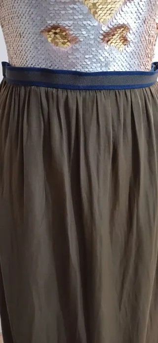 Falda larga Zara marrón/verde