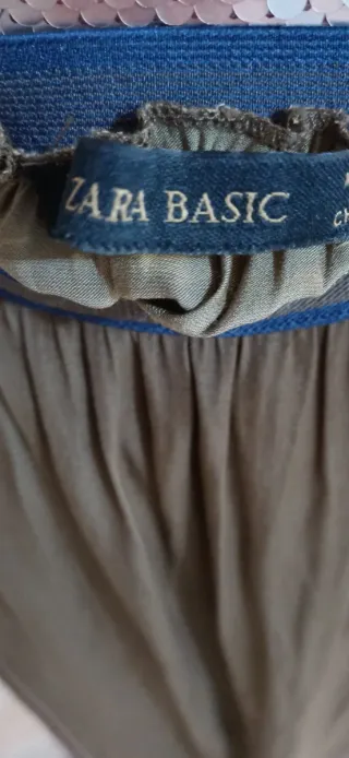 Falda larga Zara marrón/verde