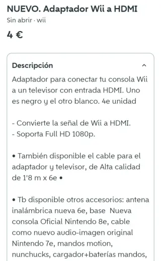 NUEVO. Adaptador Wii a HDMI