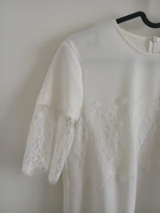 Blusa Zara Blanca Encaje Manga Corta