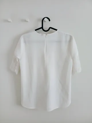 Blusa Zara Blanca Encaje Manga Corta
