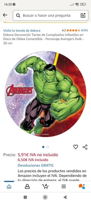 Decoración Tarta Hulk Avengers Dekora