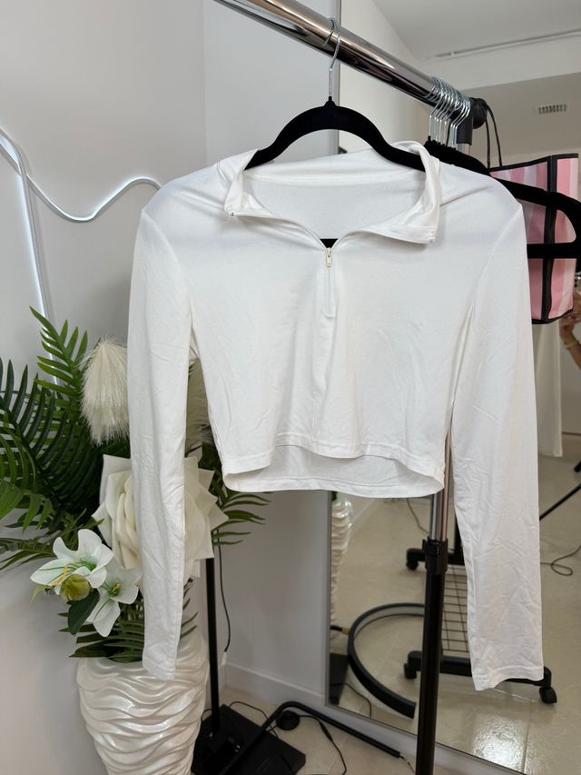 Top blanco manga larga con cremallera
