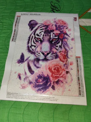 Kit Pintura Diamante Tigre y Flores 30x40cm
