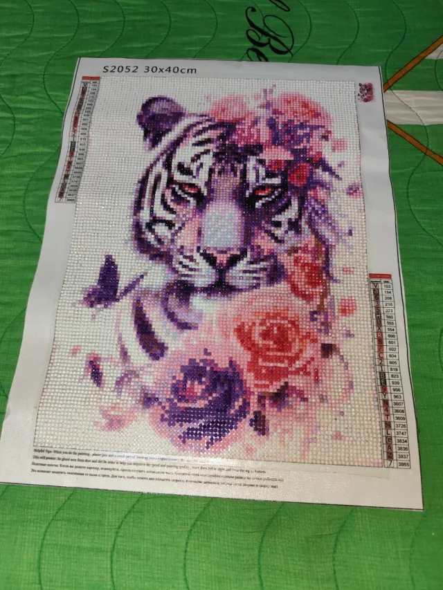 Kit Pintura Diamante Tigre y Flores 30x40cm