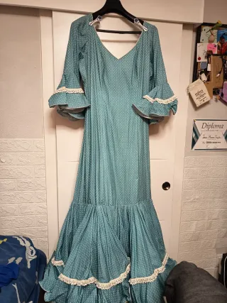 Vestido Flamenca Azul con Lunares Blancos