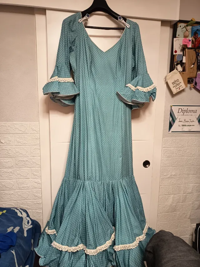 Vestido Flamenca Azul con Lunares Blancos