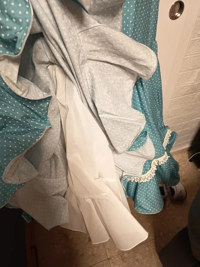 Vestido Flamenca Azul con Lunares Blancos