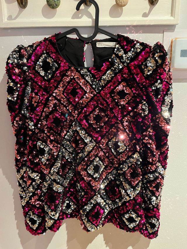 Top lentejuelas rosa y plateado