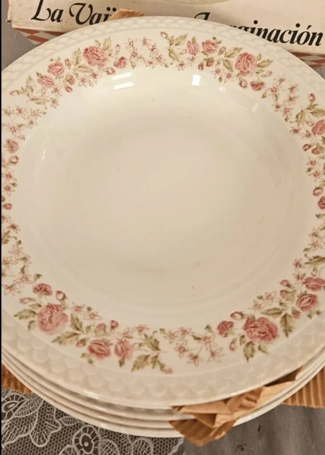 6 Platos Hondos Pontesa Porcelana Flores Rosas