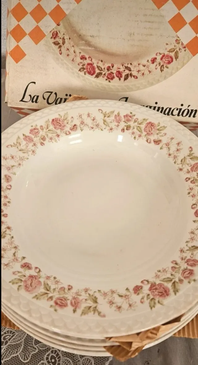 6 Platos Hondos Pontesa Porcelana Flores Rosas