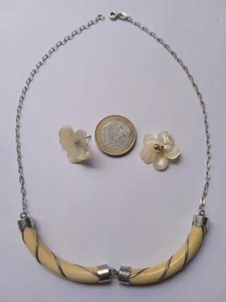 Collar plata y pendientes nacar flor