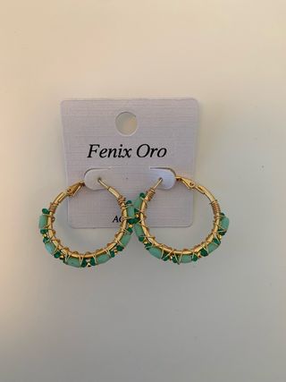 Pendientes Aro Fenix Oro con Piedras Verdes
