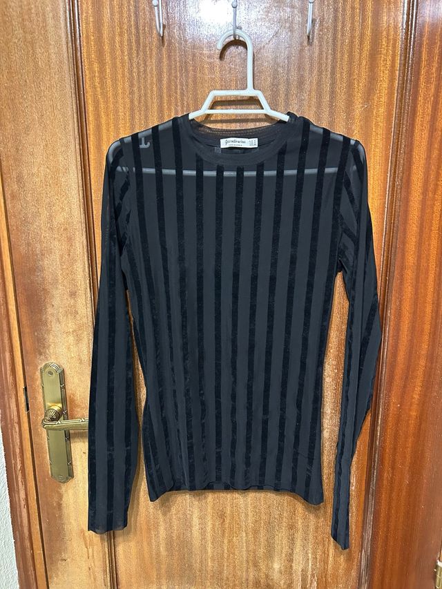 Camiseta Stradivarius Transparencias Rayas Talla S