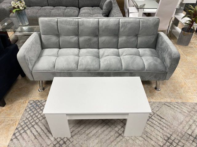 Oferton!! Sofá Cama Gris + Mesa Centro Blanca