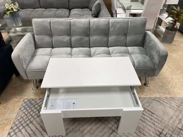 Oferton!! Sofá Cama Gris + Mesa Centro Blanca
