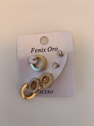 Juego 3 Pendientes Fenix Oro Hamsa Acero