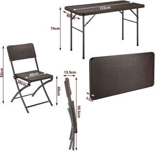 Set Tavolo Tavolino Pieghevole 122 x 60 cm + 4 Sed