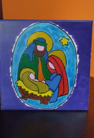 Dipinto a mano .Natale. Sacra Famiglia