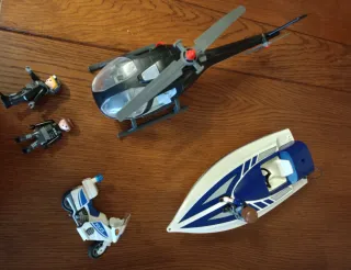 Lote Playmobil: Helicóptero, Barco, Moto