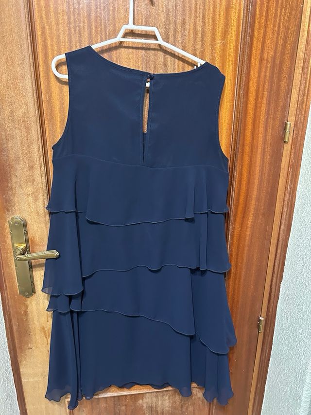Vestido azul marino Eclipse con volantes