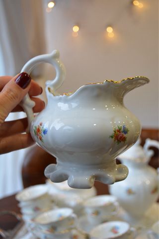 Conjunto Café Vista Alegre Porcelana Flores Dourad