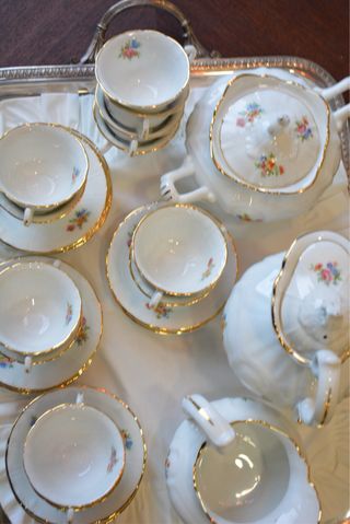 Conjunto Café Vista Alegre Porcelana Flores Dourad