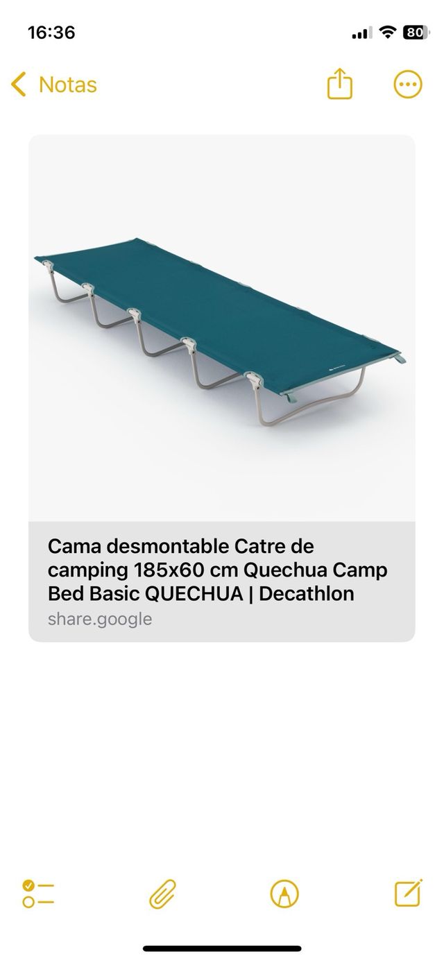 Cama Camping Desmontable Quechua 185x60cm