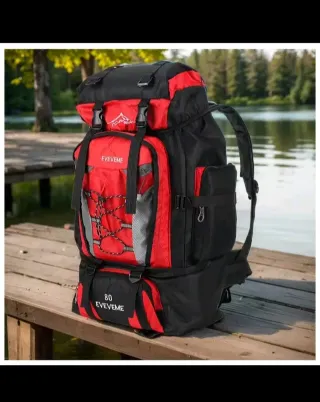Mochila 80L Negra/Roja Camping, Senderismo. Nueva