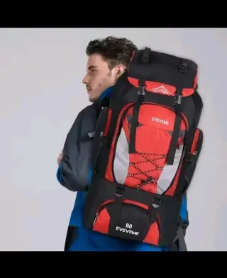 Mochila 80L Negra/Roja Camping, Senderismo. Nueva