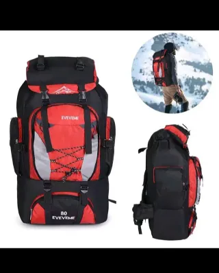 Mochila 80L Negra/Roja Camping, Senderismo. Nueva
