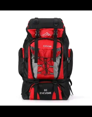 Mochila 80L Negra/Roja Camping, Senderismo. Nueva