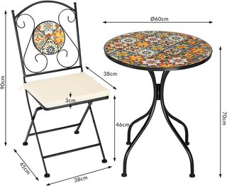 Set Tavolo 60 x 70 cm + 2 Sedie Pieghevoli con Dec