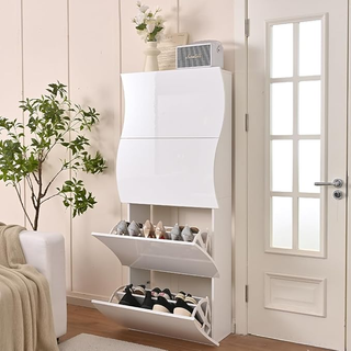 Scarpiera Ondulata in Legno con Finitura Lucida Bi