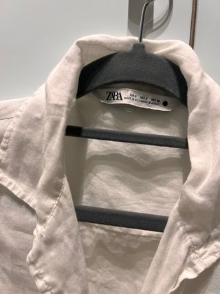 Camisa Zara Blanca Manga Larga Volantes lino