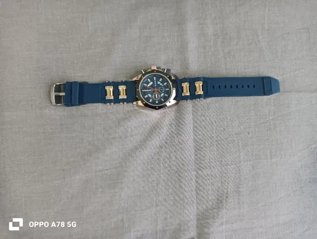 Reloj de Pulsera Analógico Azul y Dorado