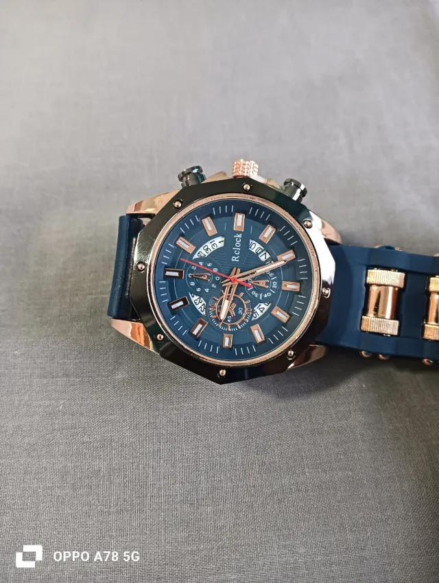 Reloj de Pulsera Analógico Azul y Dorado