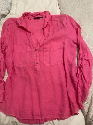 Camisa Zara Lino Rosa Talla XL