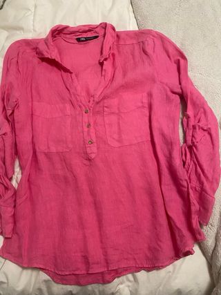 Camisa Zara Lino Rosa Talla XL