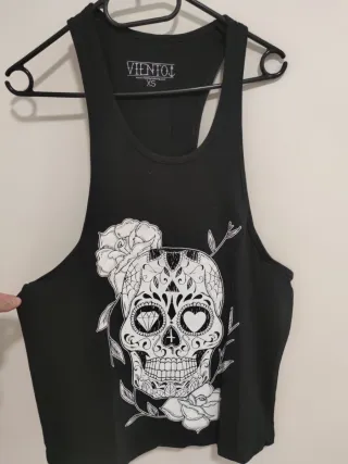 Camiseta sin mangas Viento Calavera Flores