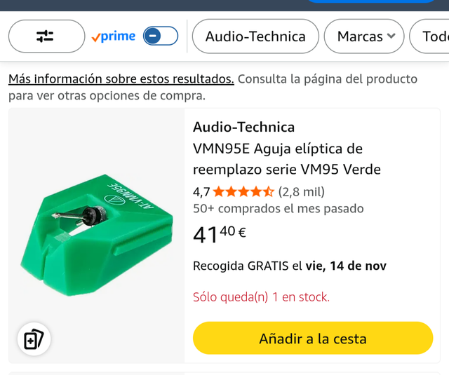 Aguja Audio Technica VMN95E NUEVA sin abrir