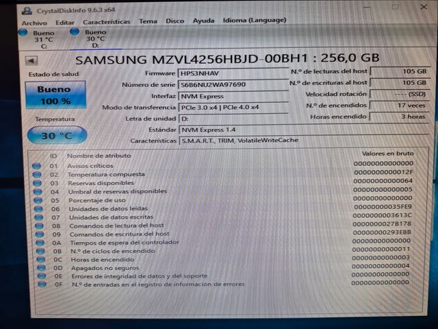 SSD M.2 NVMe - 256GB SAMSUNG 2280