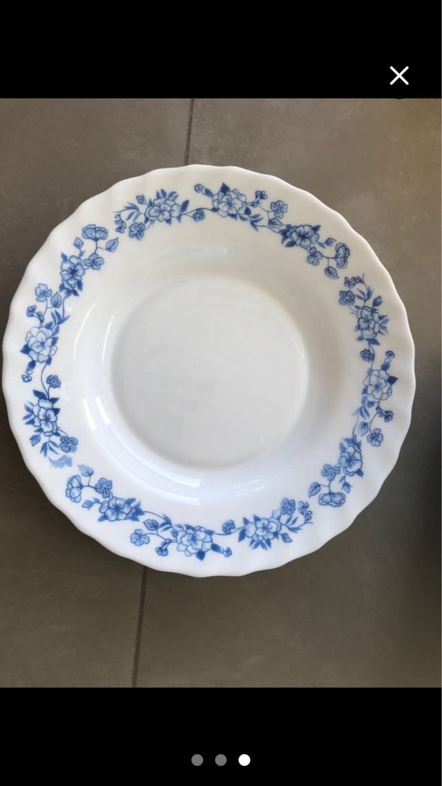 7 Platos Soperos Porcelana Azul y Blanco