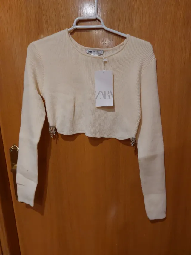 Top Zara punto crop pedrería talla única
