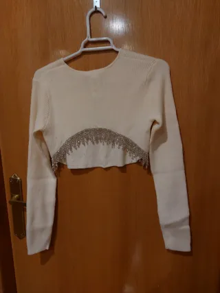 Top Zara punto crop pedrería talla única