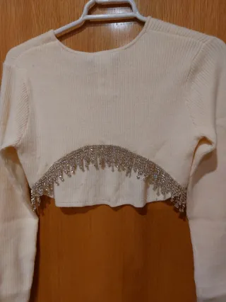 Top Zara punto crop pedrería talla única