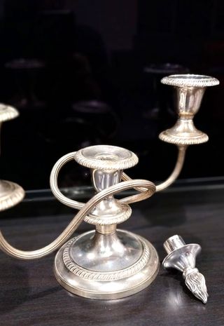 Candelabro metallo argentato 4 candele