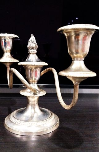 Candelabro metallo argentato 4 candele