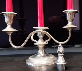 Candelabro metallo argentato 4 candele