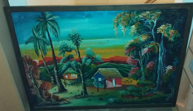 Cuadro paisaje tropical pintado a mano